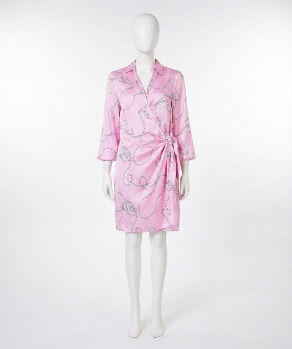 NEW ESQUALO witta wrap dress in pink with rope print